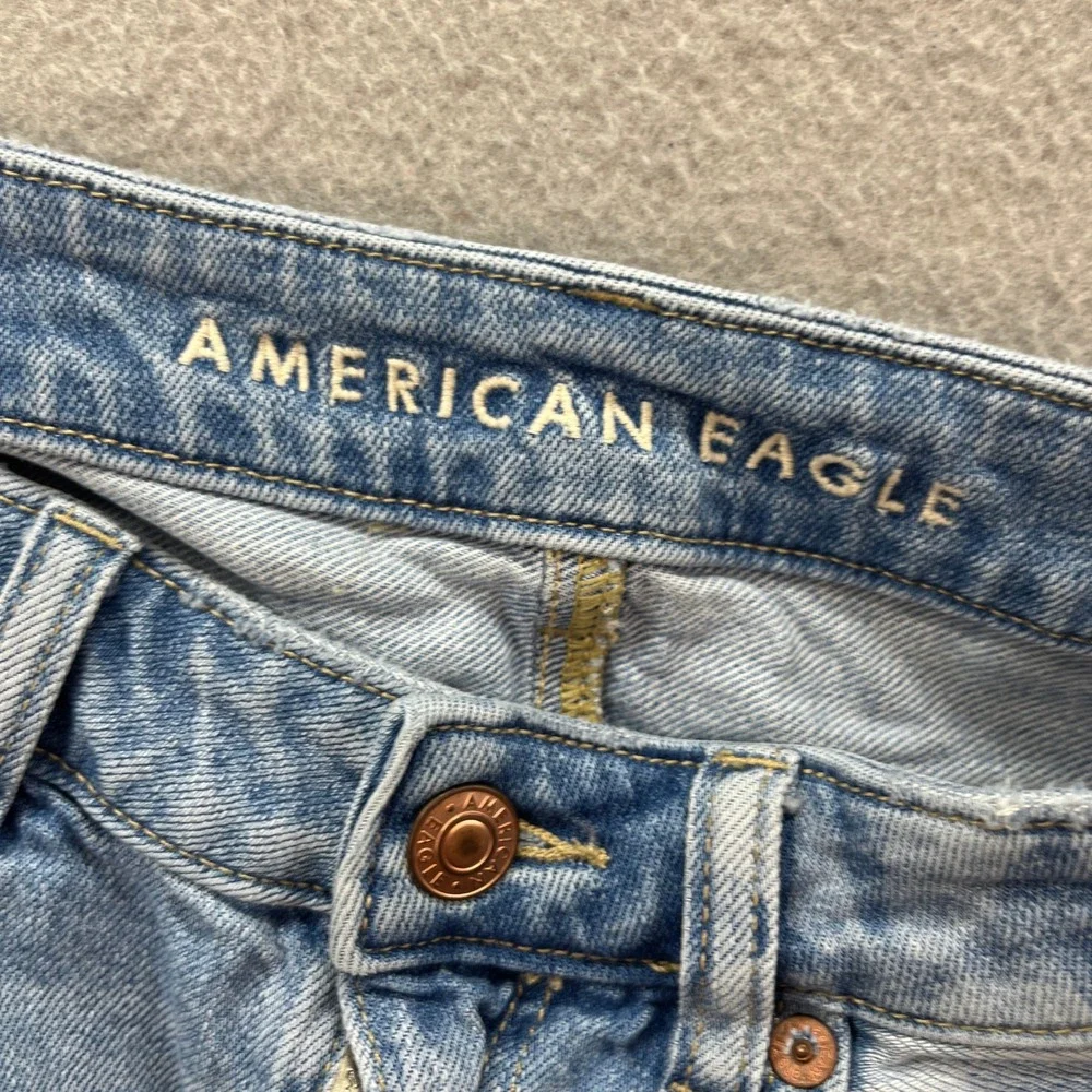 American Eagle Shorts Womens 00 Blue Highest Rise Baggy Floral Distressed Denim